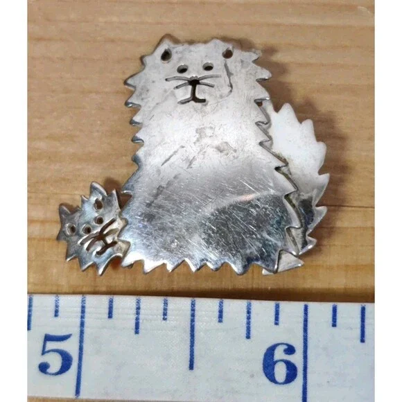 Vintage 925 Sterling Silver Mexico 1.2" Kitty Cat Kitten Brooch Pin Signed SU 6g